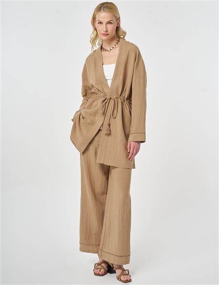 Lyocell Two-Piece Set with Punto Stitching Beige 