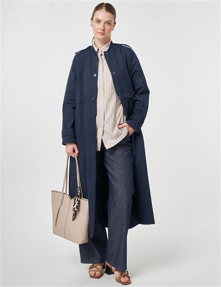 Epaulette-Detail Varsity Collar Throw-On Coat Dark Navy