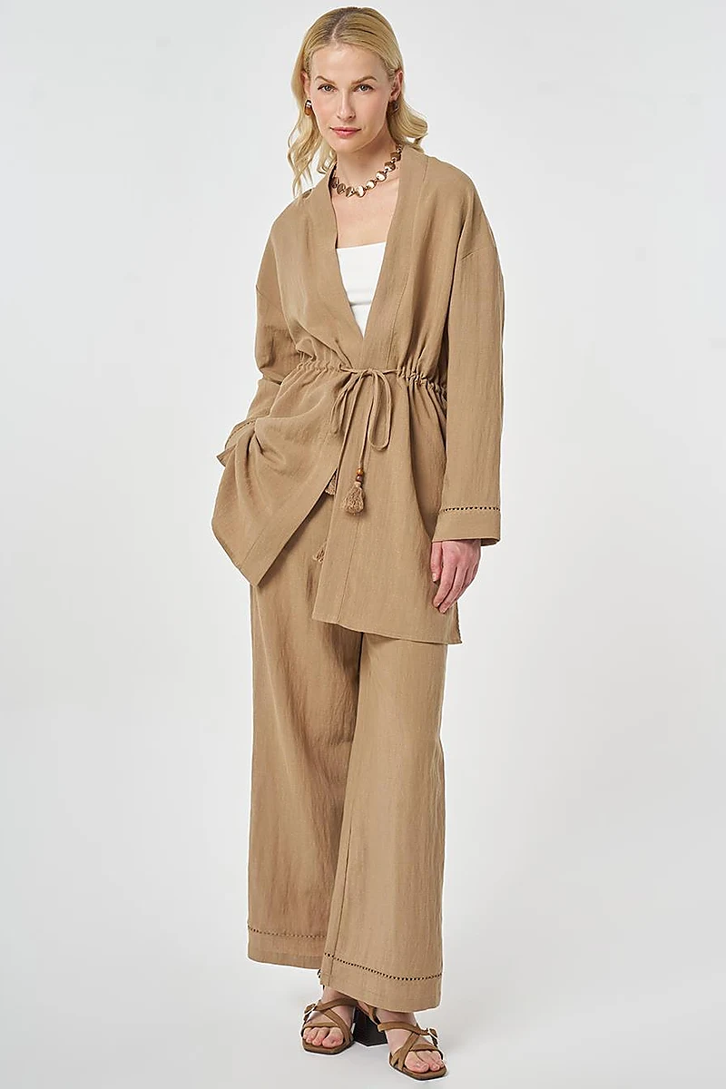 Lyocell Two-Piece Set with Punto Stitching Beige 