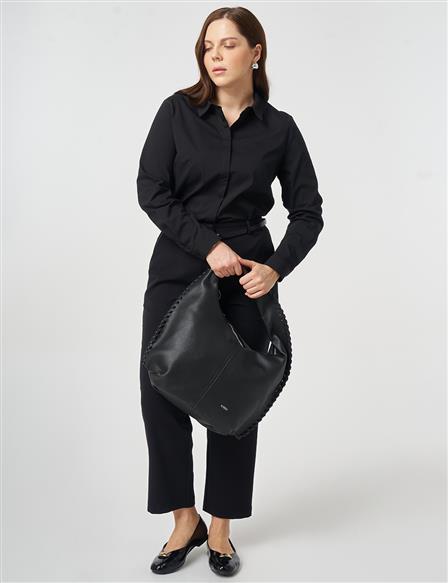 Slim-Belted Straight-Leg Pants Black