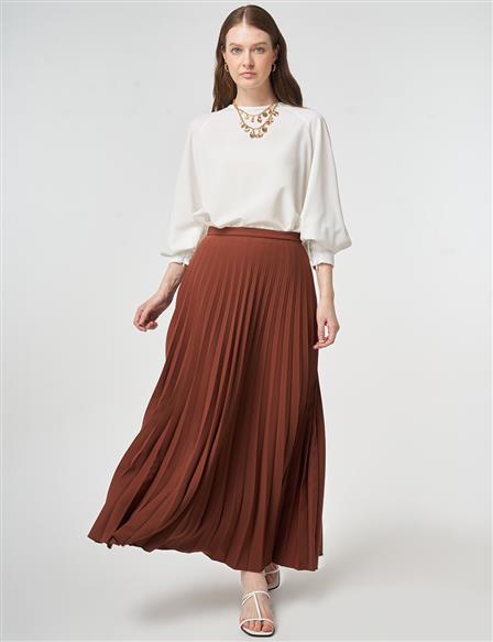 Pleated Skirt Dark Brown