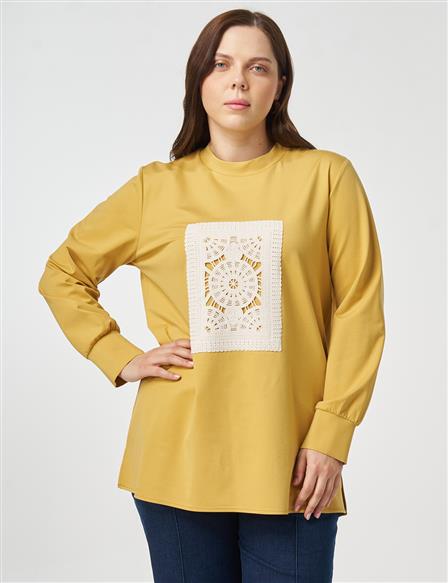 Crochet Trimmed Sweatshirt Mustard