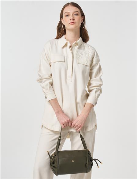 Embroidered Applique Two-Piece Set Cream