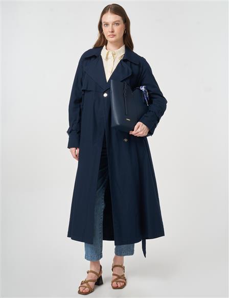 Epaulette-Detail Trench Coat Dark Navy