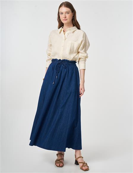 Washed A-Line Denim Skirt Navy 