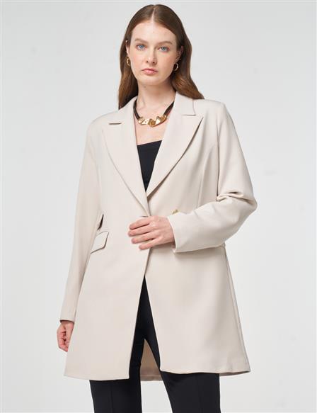 Single-Button Blazer Jacket Light Gray