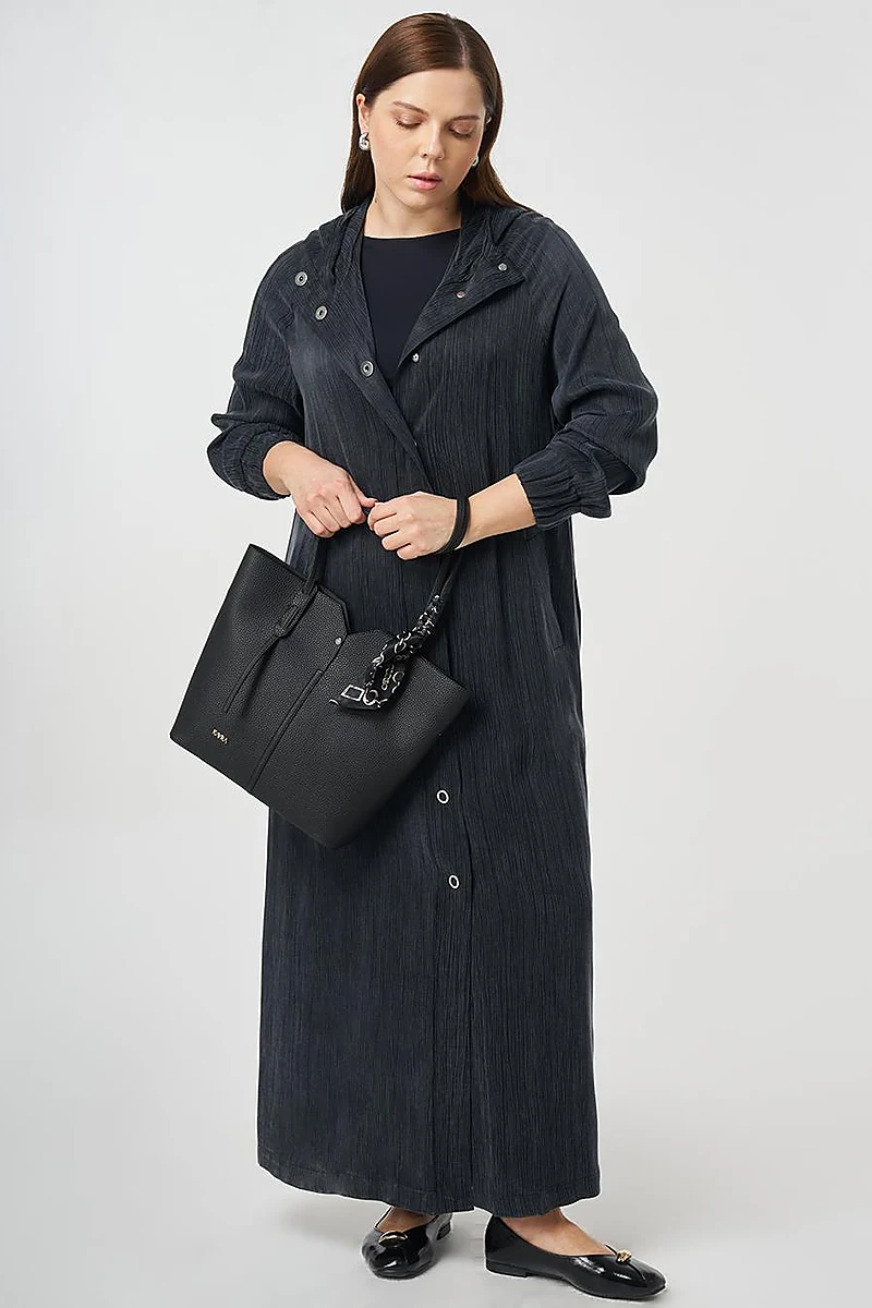 Hooded Lyocell Viscose Overcoat Black
