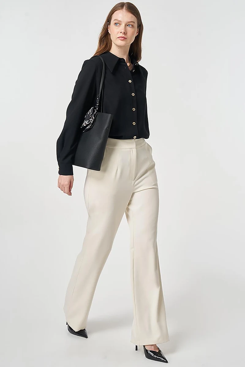 Pleat-Detail Fabric Pants Ecru