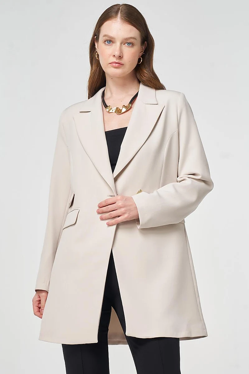 Single-Button Blazer Jacket Light Gray