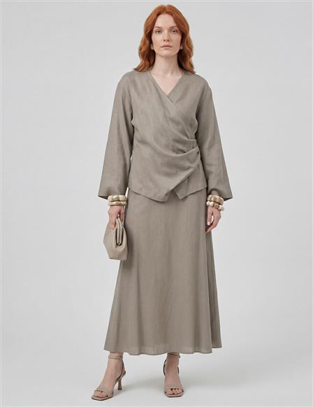 Linen Lyocell Skirt Two-Piece Set Dark Mink