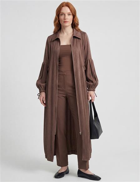 Fırfır Detaylı Lyocell Viskon Giy Çık Çikolata