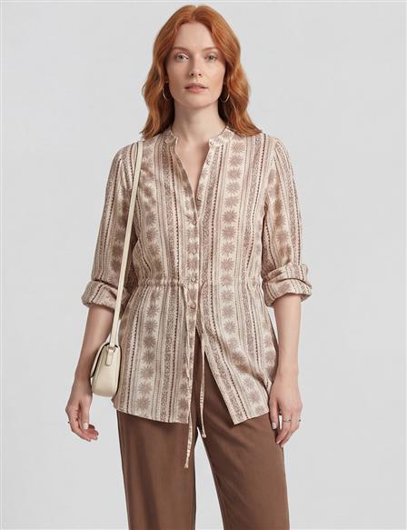 Patterned Viscose Blouse Brown