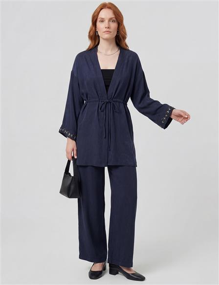 100% Lyocell Embroidered Two-Piece Set Dark Navy