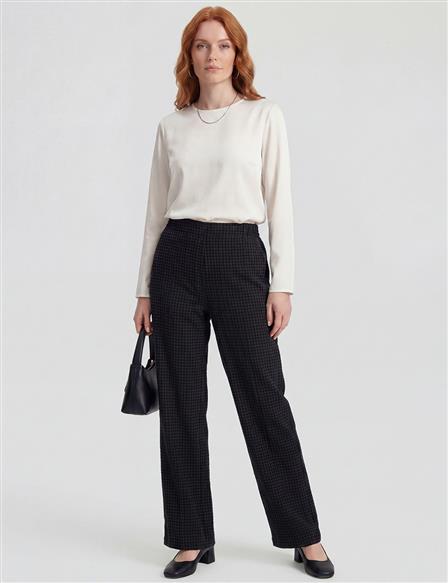 Elastic Waist Embossed Trousers Black