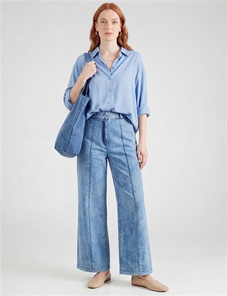Washed Stitch Denim Trousers Blue