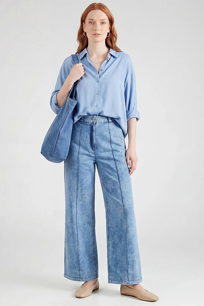 Washed Stitch Denim Trousers Blue