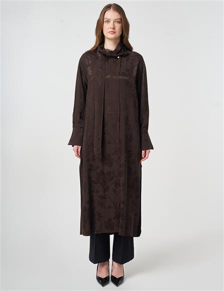 Şal Yaka Viskon Tunik Koyu Kahve