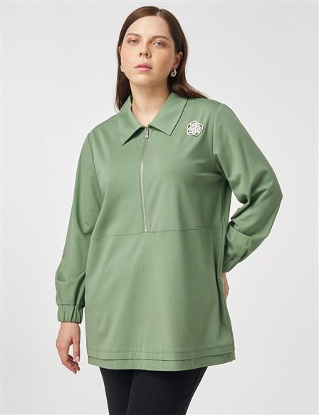 Zipper Closure Rayon Tunic Moss Green