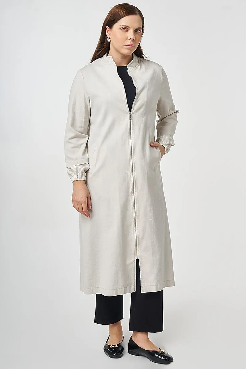 Stand-Collar Non-Denim Cape Grey