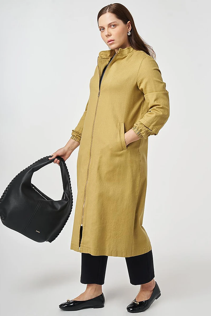 Stand-Collar Non-Denim Cape Olive Green