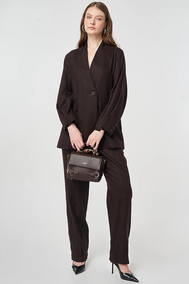 Lyocell Linen Two-Piece Set with Flap Pockets Dark Brown