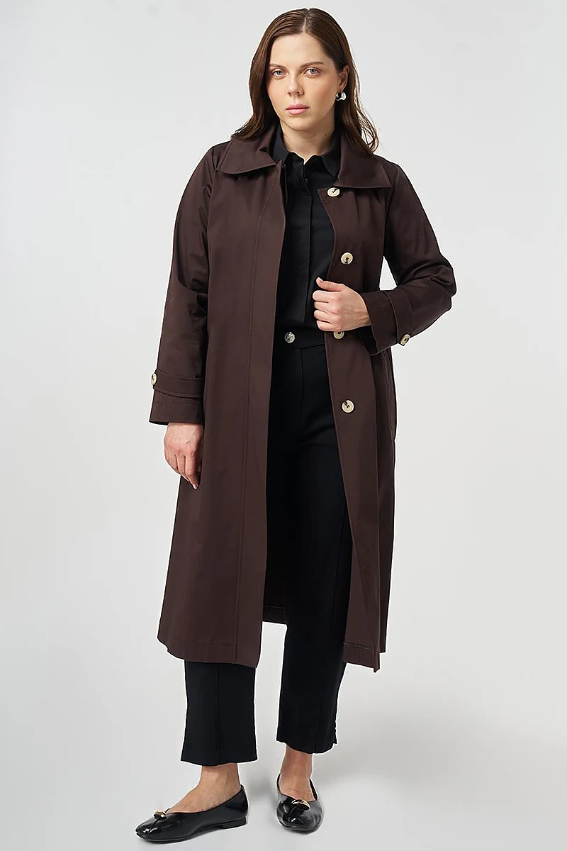 Wide Collar Trench Coat Dark Brown