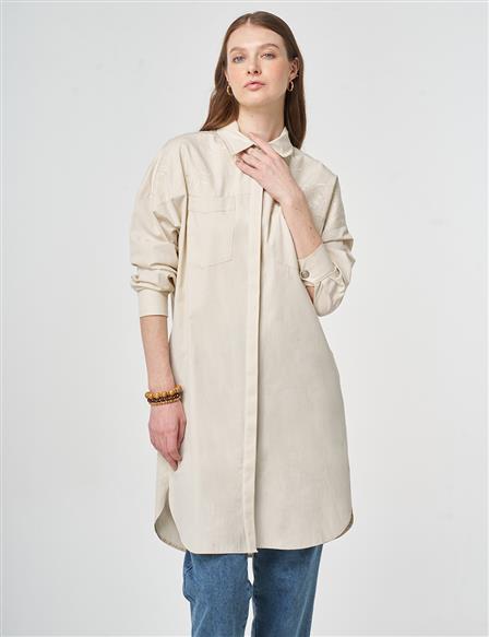 100% Cotton Embroidered Tunic Cream