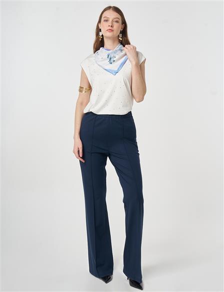 Cutting Stitch Knitted Spanish Flare Trousers Dark Navy