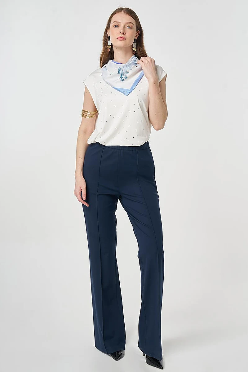 Cutting Stitch Knitted Spanish Flare Trousers Dark Navy