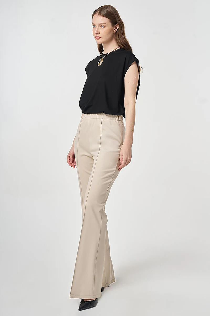 Cutting Stitch Knitted Spanish Flare Trousers Stone