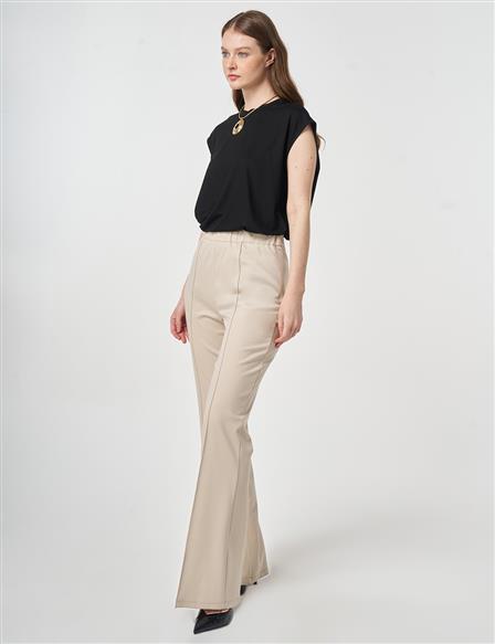 Cutting Stitch Knitted Spanish Flare Trousers Stone