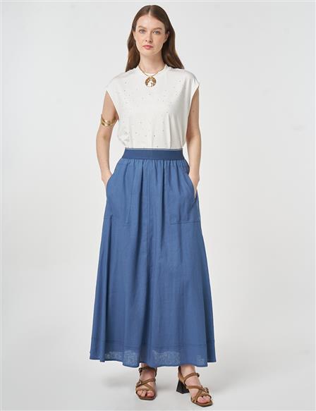 Flared Skirt with Patch Pockets Indigo