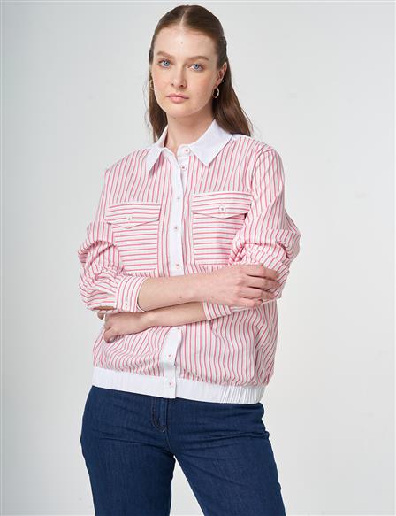 Striped Cotton Blouse Fuchsia