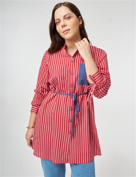 Waist Tie Viscose Tunic Red