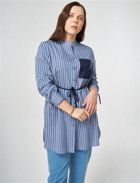 Waist Tie Viscose Tunic Indigo