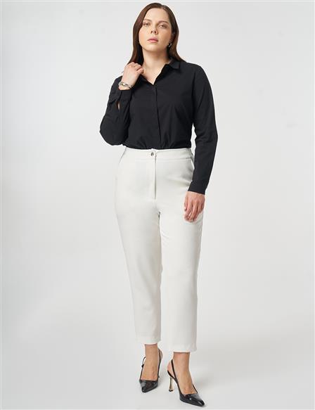 Elastic Waist Slim Leg Pants Ecru