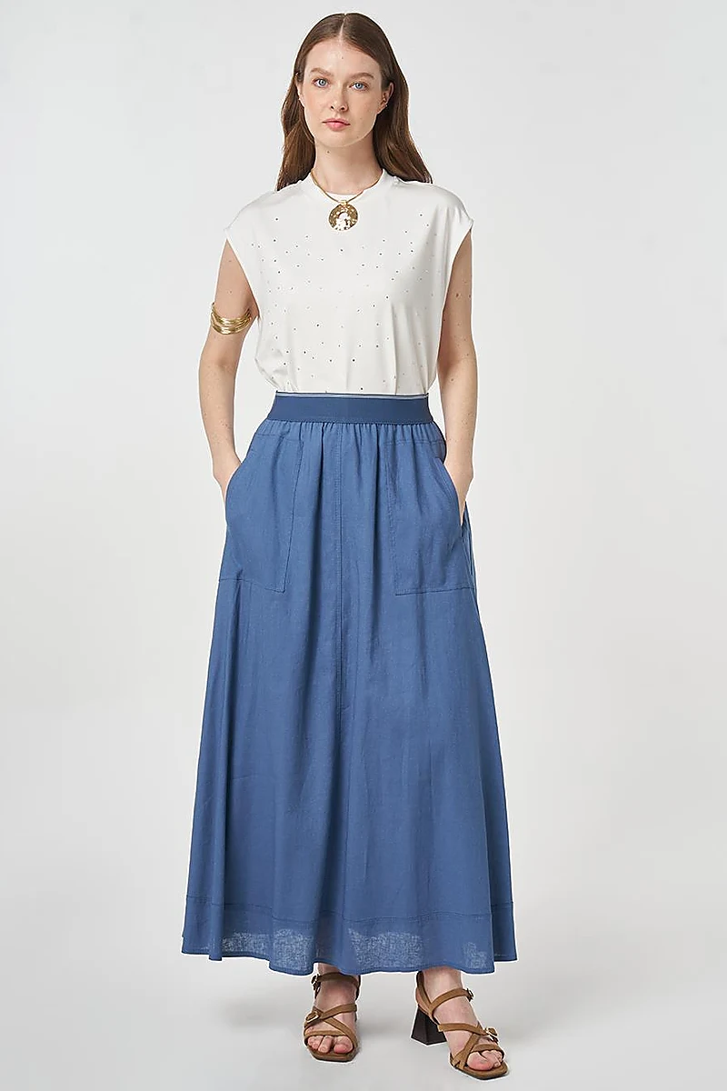 Flared Skirt with Patch Pockets Indigo