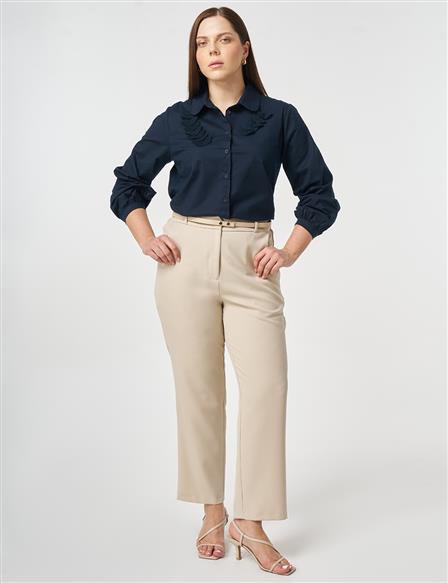 Slim-Belted Straight-Leg Pants Stone
