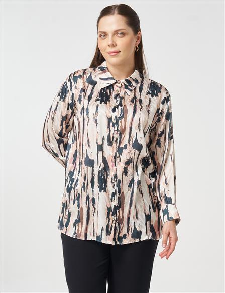 Abstract Pattern Chiffon Tunic Beige
