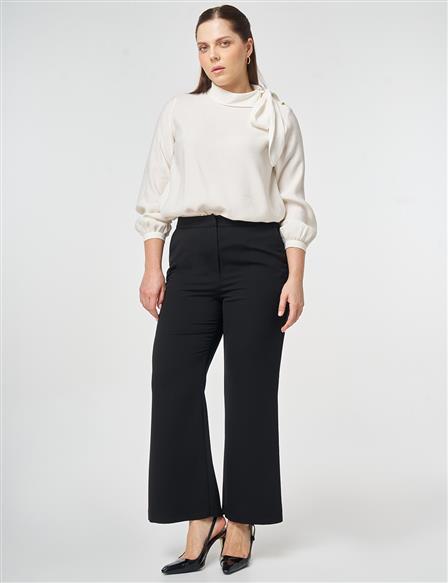 Elastic Waist Wide Leg Trousers Black