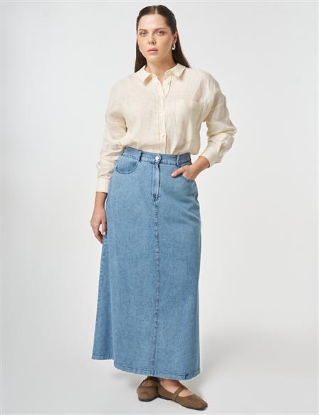Washed Denim Skirt Blue