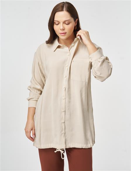 Single-Pocket Rayon Tunic Cream