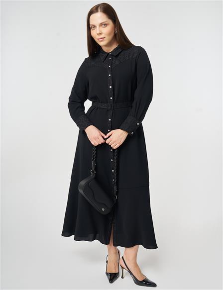 Buckle Detail Crepe Dress Black