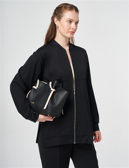 Zipper Closure College Collar Jacket Black