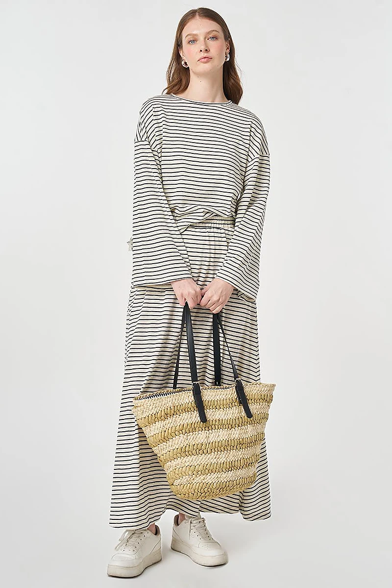 Striped Pattern Knit Set Navy