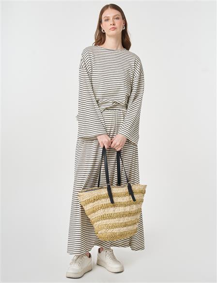 Striped Pattern Knit Set Navy