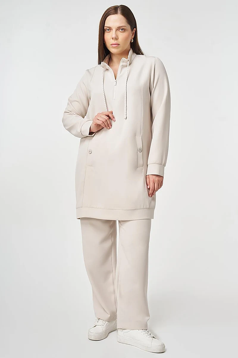 Button Detailed Two-Piece Set Light Gray