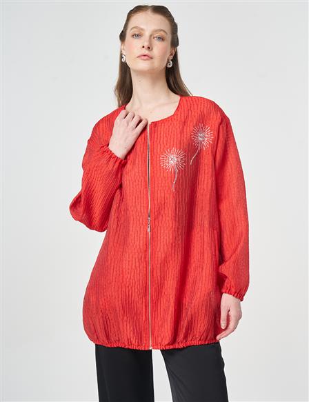 Hotfix Printed Embossed Jacket Red