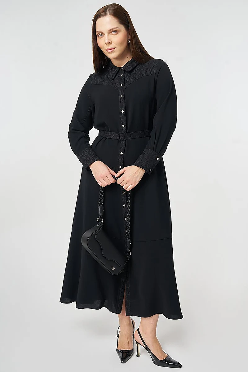 Buckle Detail Crepe Dress Black
