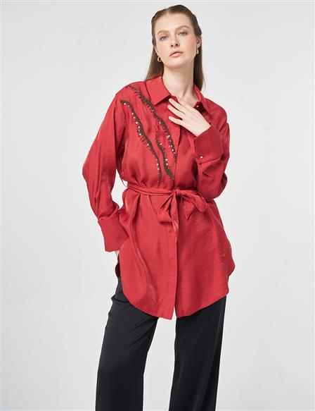 Embroidered Detail Modal Tunic Ruby
